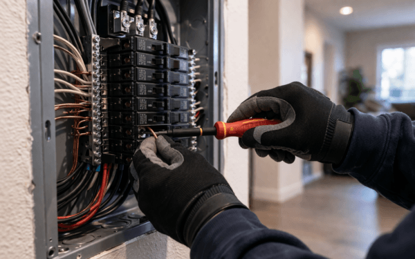 AmCro Electric - Electrician working on electrical panel