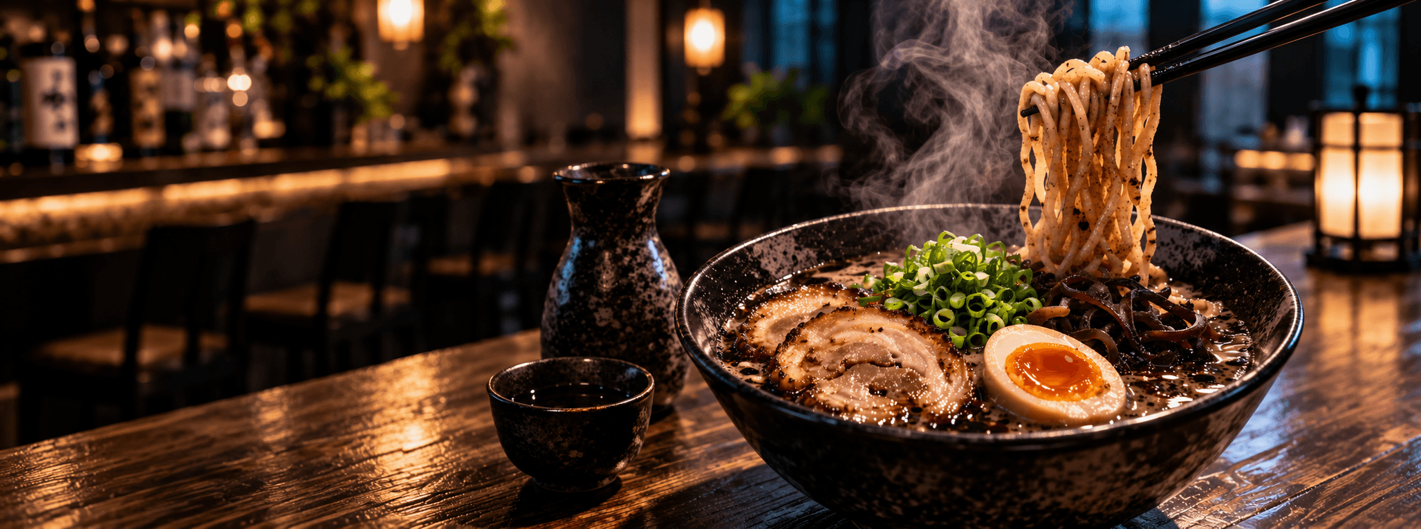 Steaming Ramen in a Cozy Izakaya
