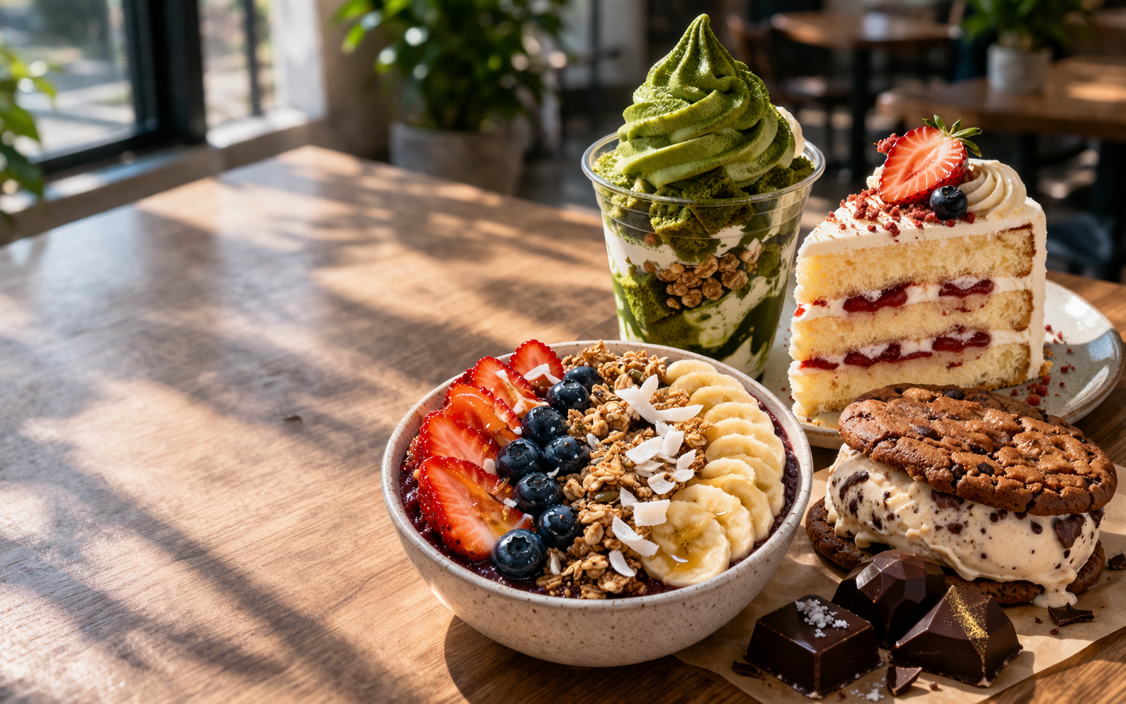 Best Dessert Shops in San Diego - Café dessert spread with vibrant treats