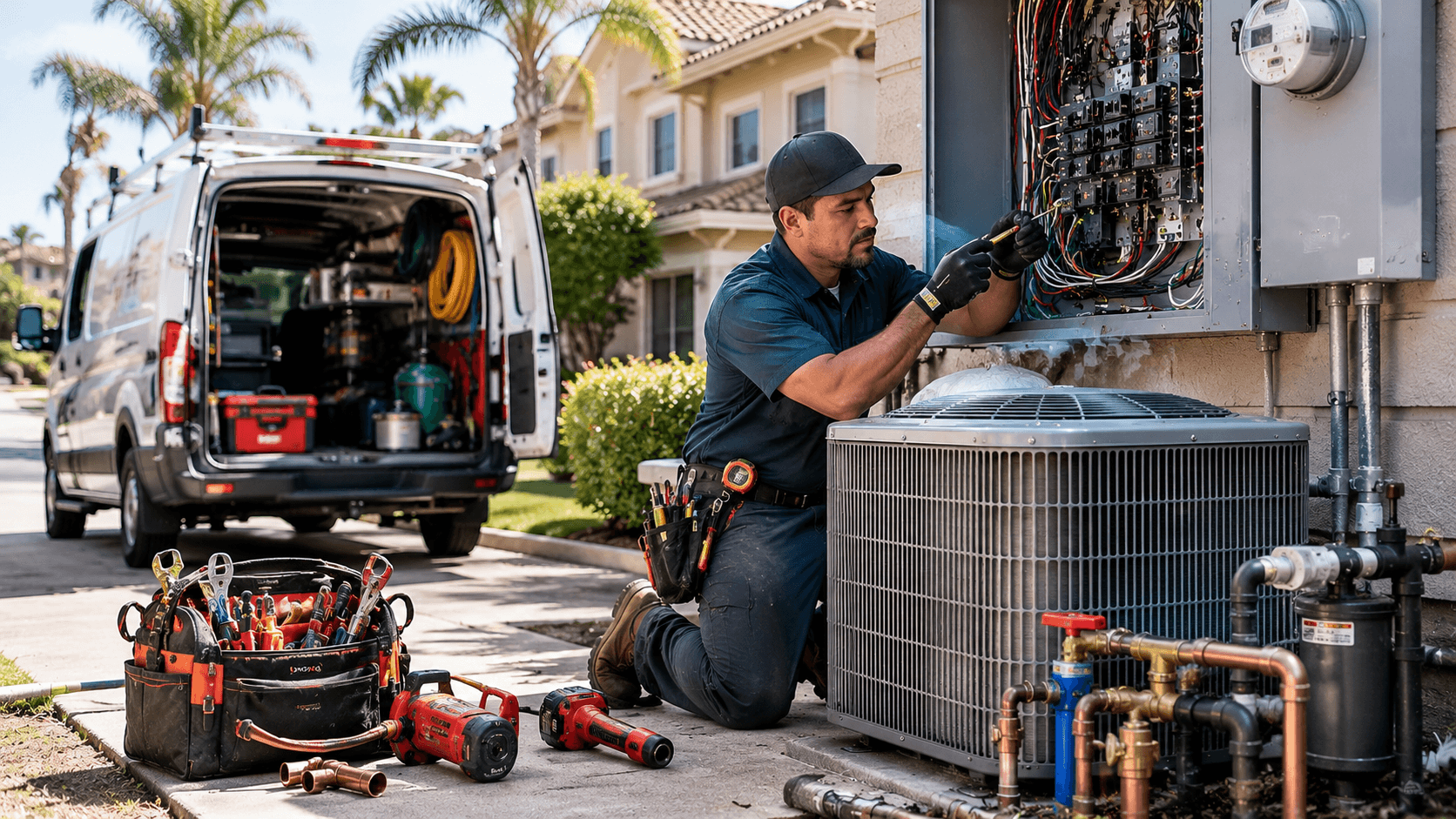 Bill Howe Plumbing, Heating & Air Skilled technician servicing outdoor equipment