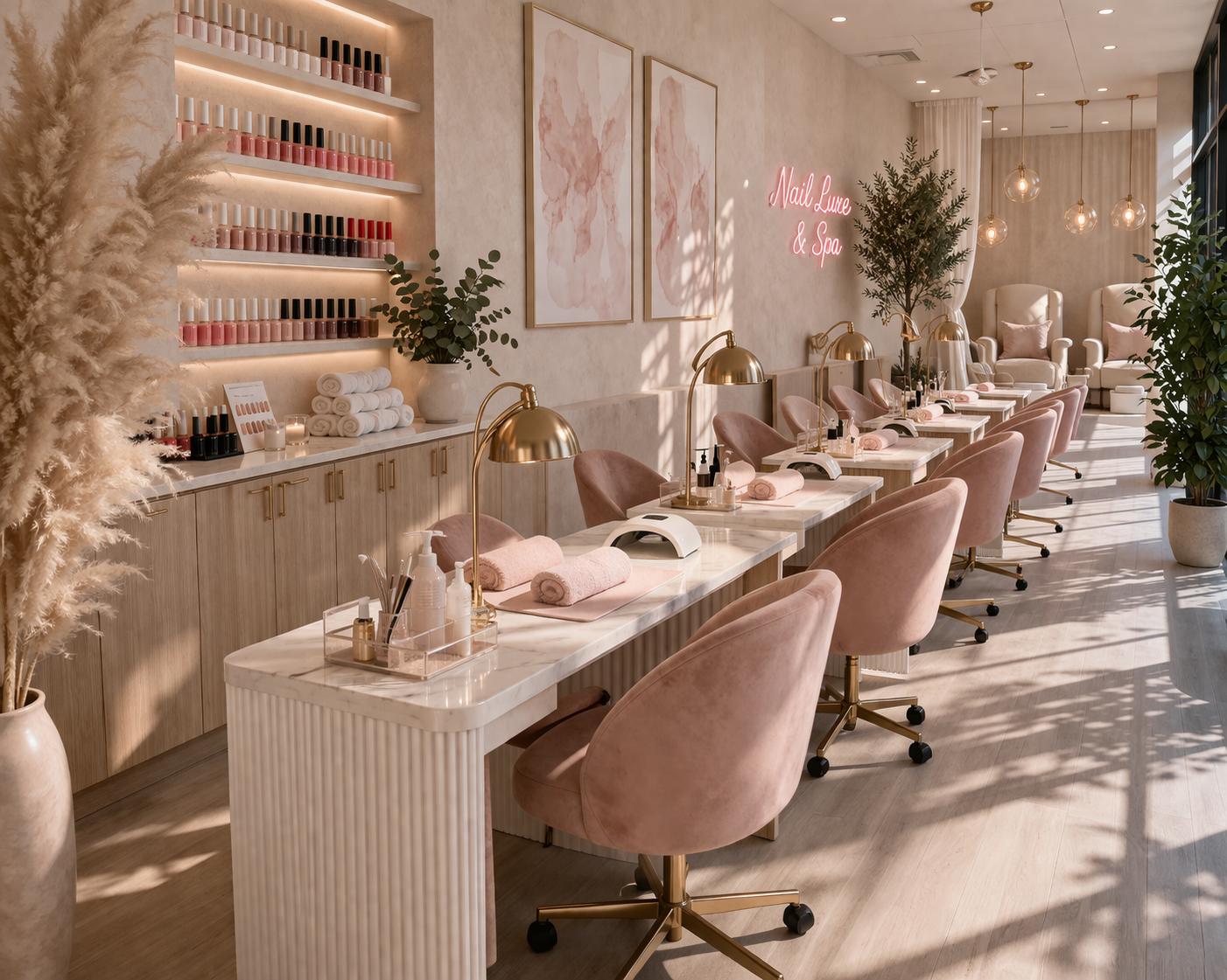 Blush Hour Nails & Spa - Chic pink-hued nail spa interior