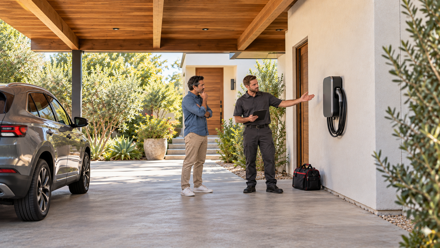CLD Electric, Two Adults Beside a Charging Station