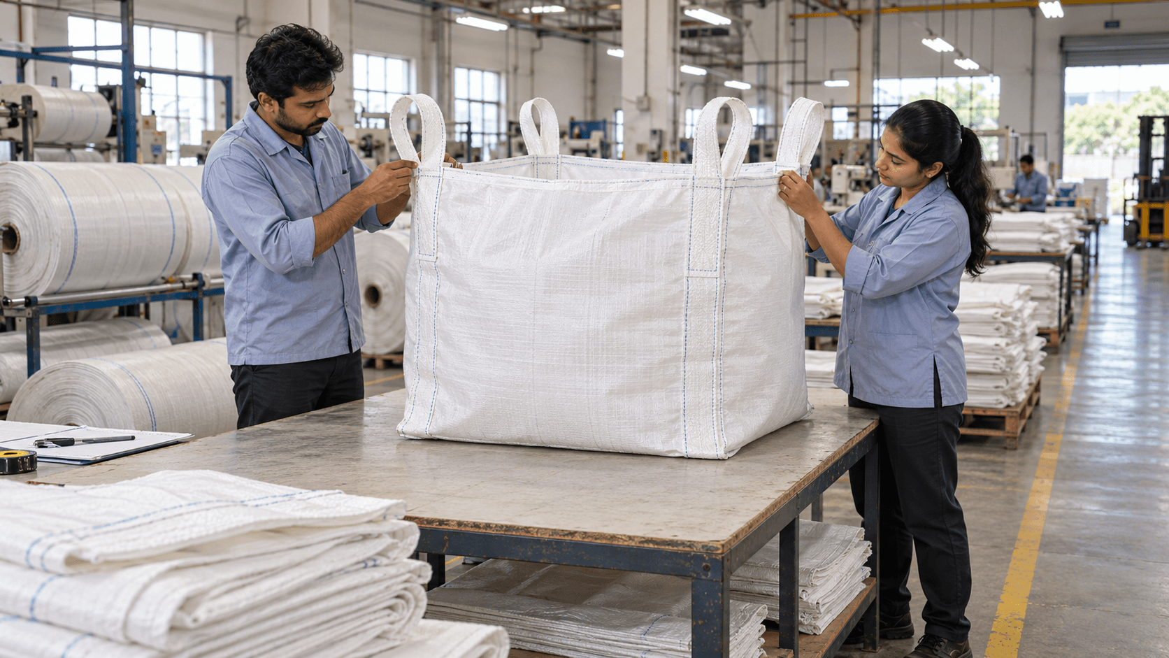 COMSYN — Commercial Syn Bags Limited, Inspecting a woven bulk bag