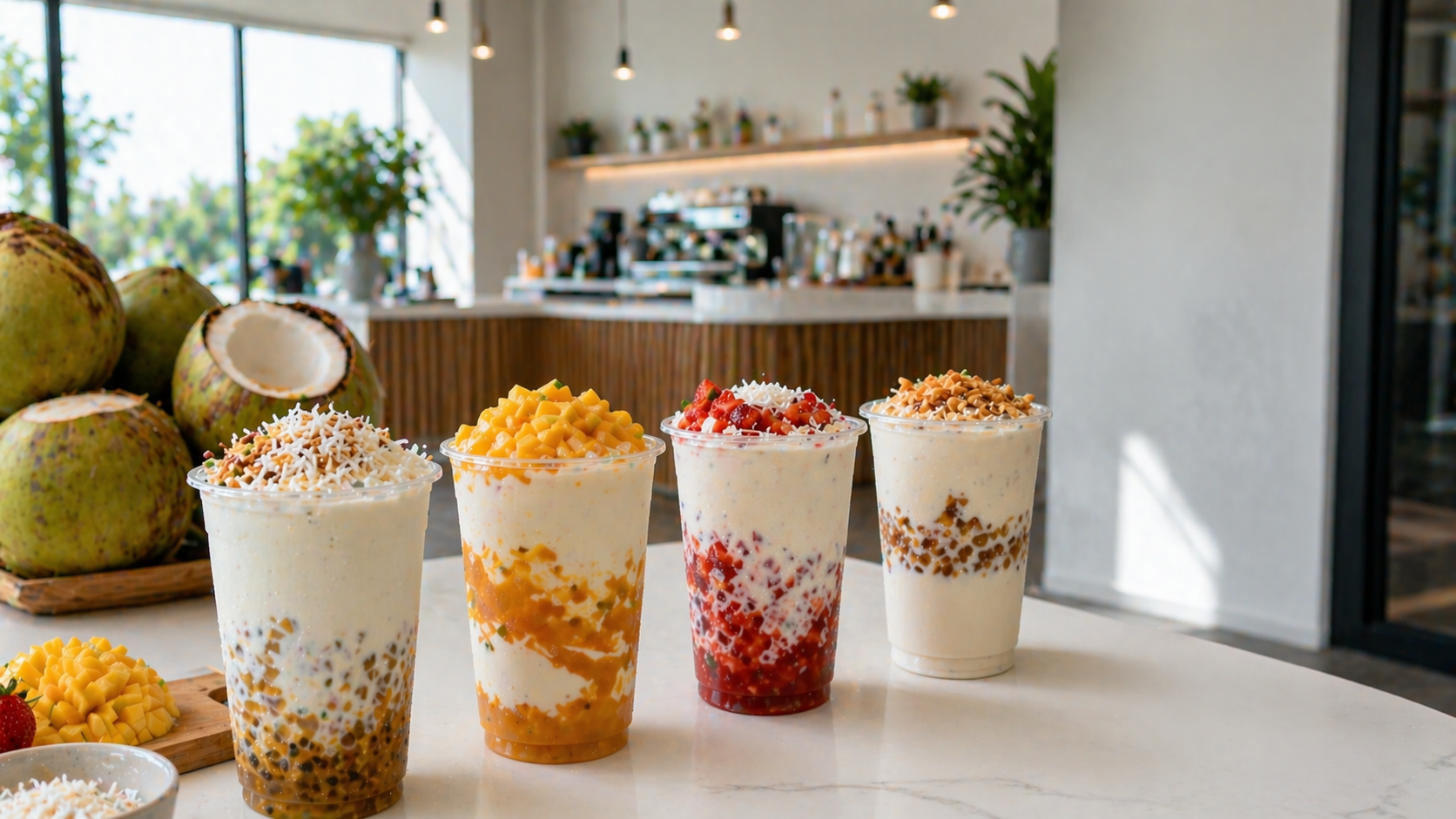 Coco3 - Colorful smoothies in modern café setting