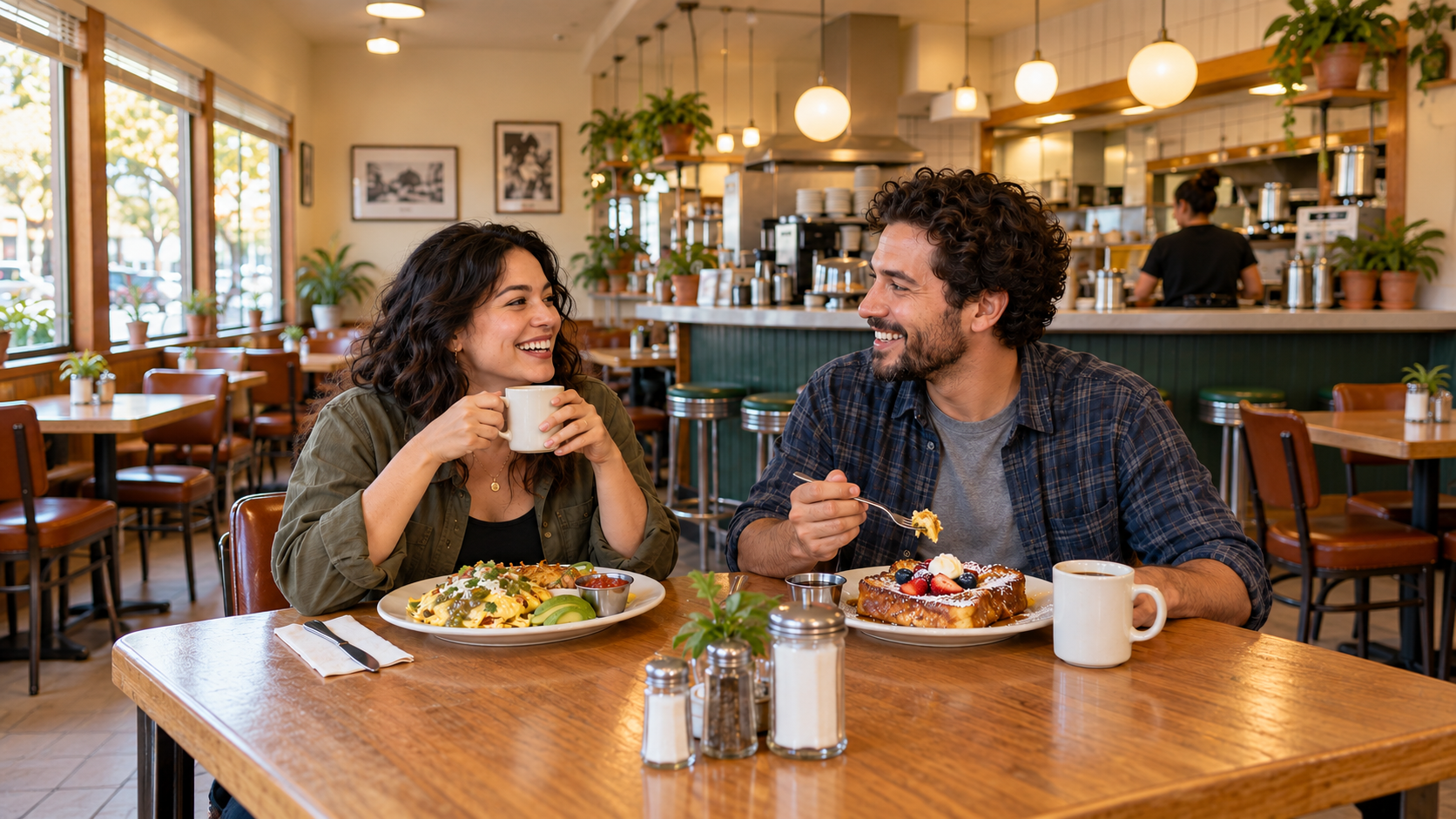 Coffee Cup Cafe, Bright café breakfast conversation