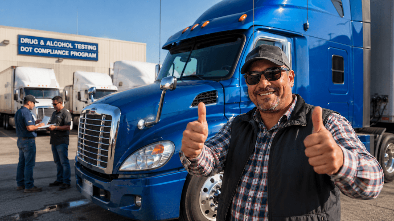 Consortium Pool Smiling driver in parking lot with truck