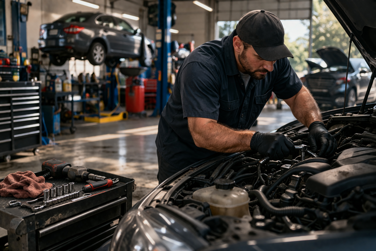 Convoy Auto Repair - Focused mechanic working in garage