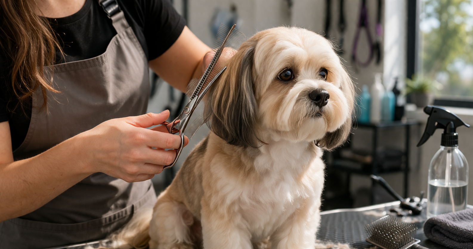 Dunk'N Dogs - Pet Groomer - Grooming a fluffy dog in a salon