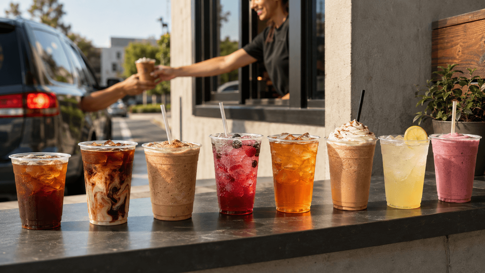 Dutch Bros Coffee el cajon Eight-drink drive-thru coffee morning scene