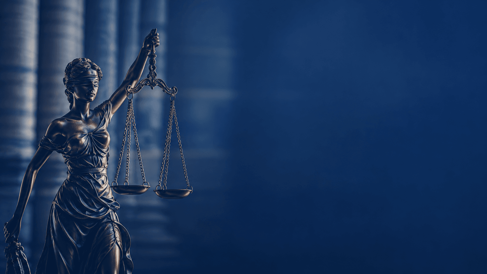 Edelboim Lieberman PLLC Lady Justice amid navy columns