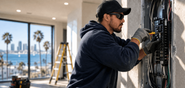 Electrician San Diego - Electrician working on electrical panel