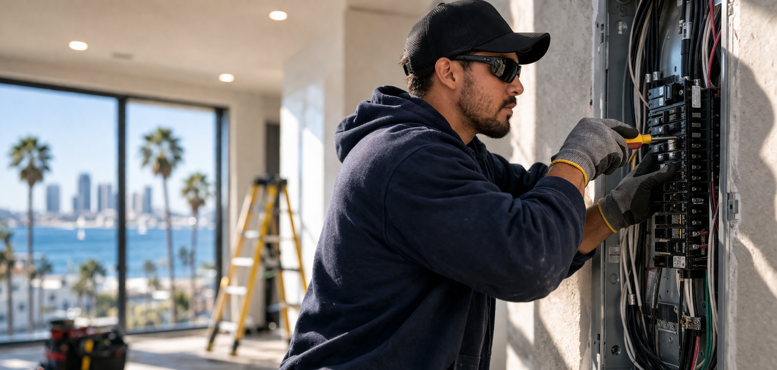Electrician San Diego - Electrician working on electrical panel