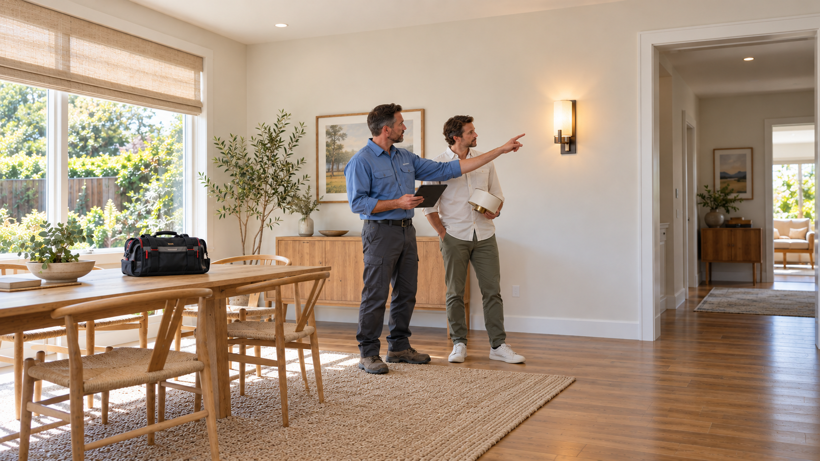 Electrician San Diego - Electrician San Diego, Homeowner and electrician in warm interior