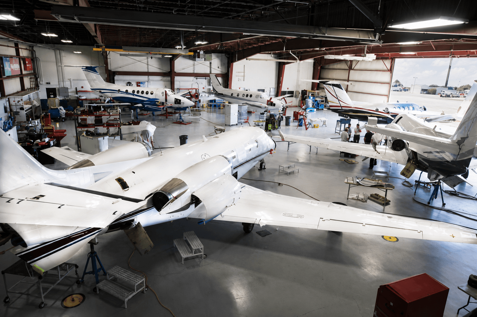 Elliott Aviation Aircraft maintenance in a bright hangar