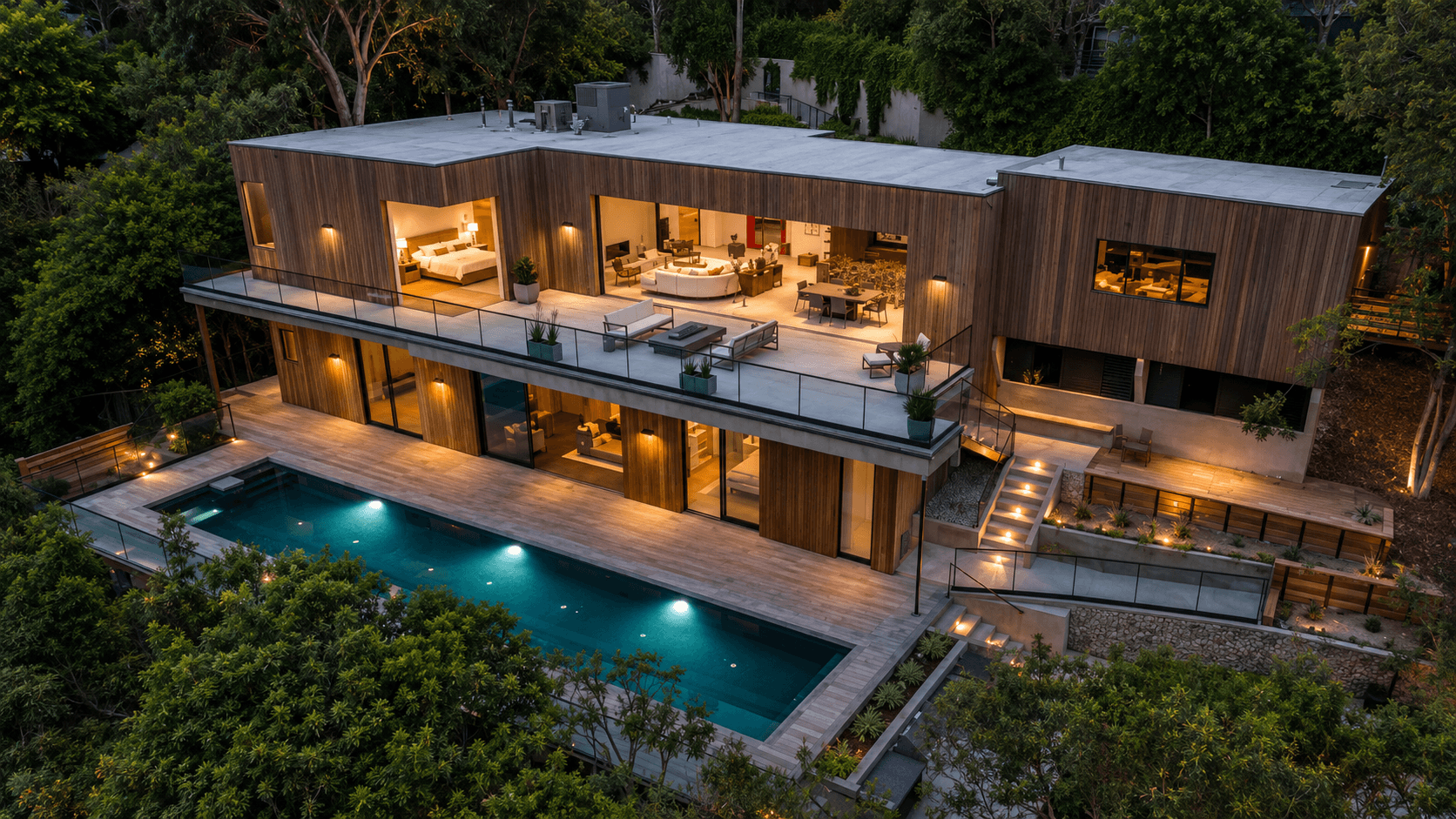 Energize Builders Inc Blue-hour hillside luxury residence