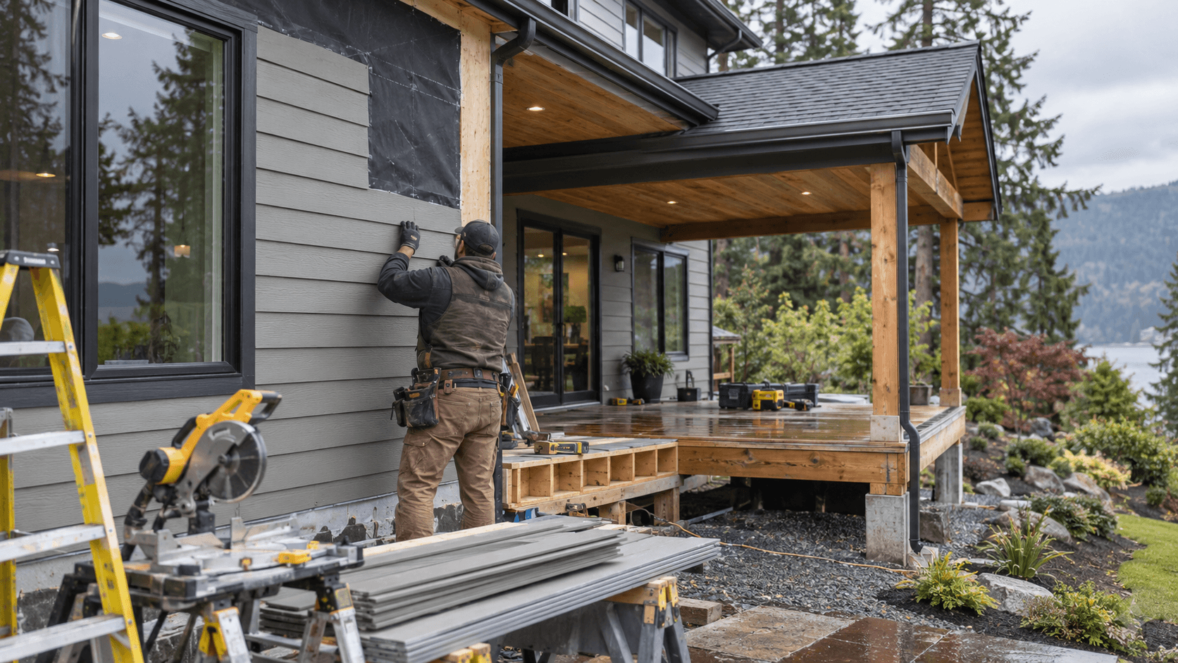 Evergreen Home Pro, Rain-kissed home siding and patio work