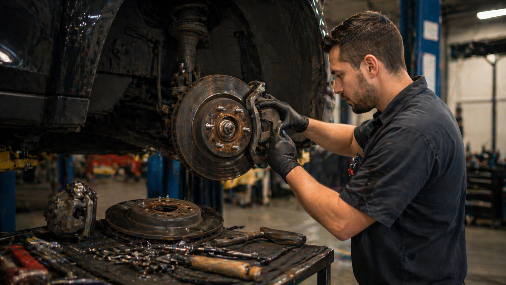 Fair Auto Repair - Mechanic working on car brake assembly