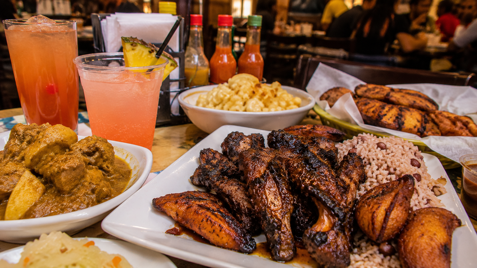 Flavas Jamaican Grill Caribbean feast in a lively eatery