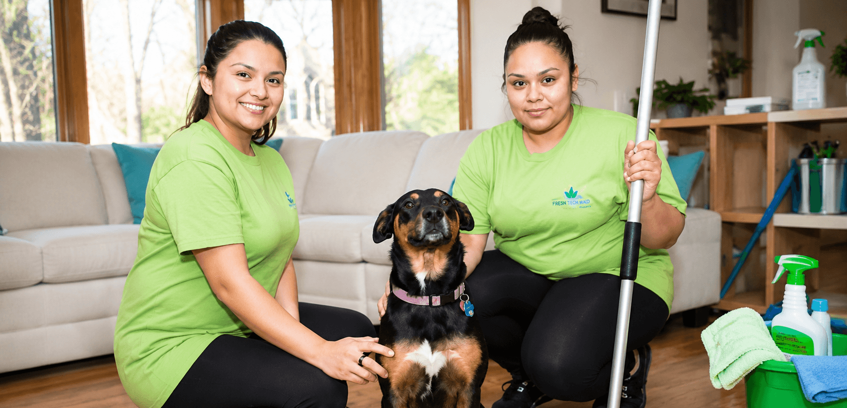 Fresh Tech Maid Chicago Cozy home cleaning moment with dog
