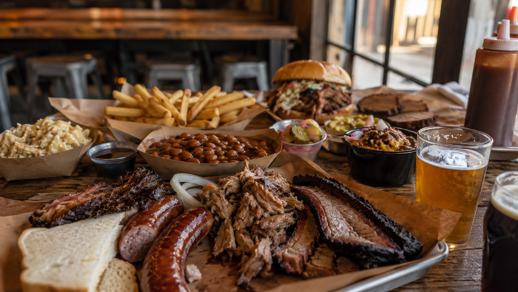 Grand Ole BBQ Cozy rustic BBQ feast spread