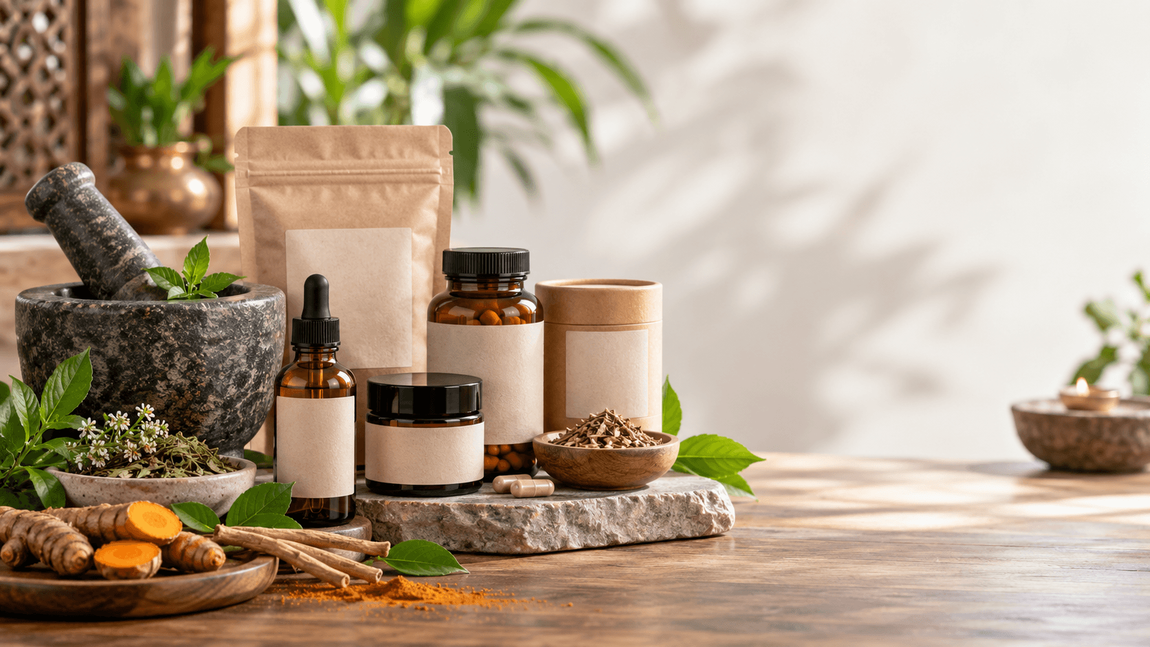 Green Milk Concepts, Ayurvedic wellness collection in natural light