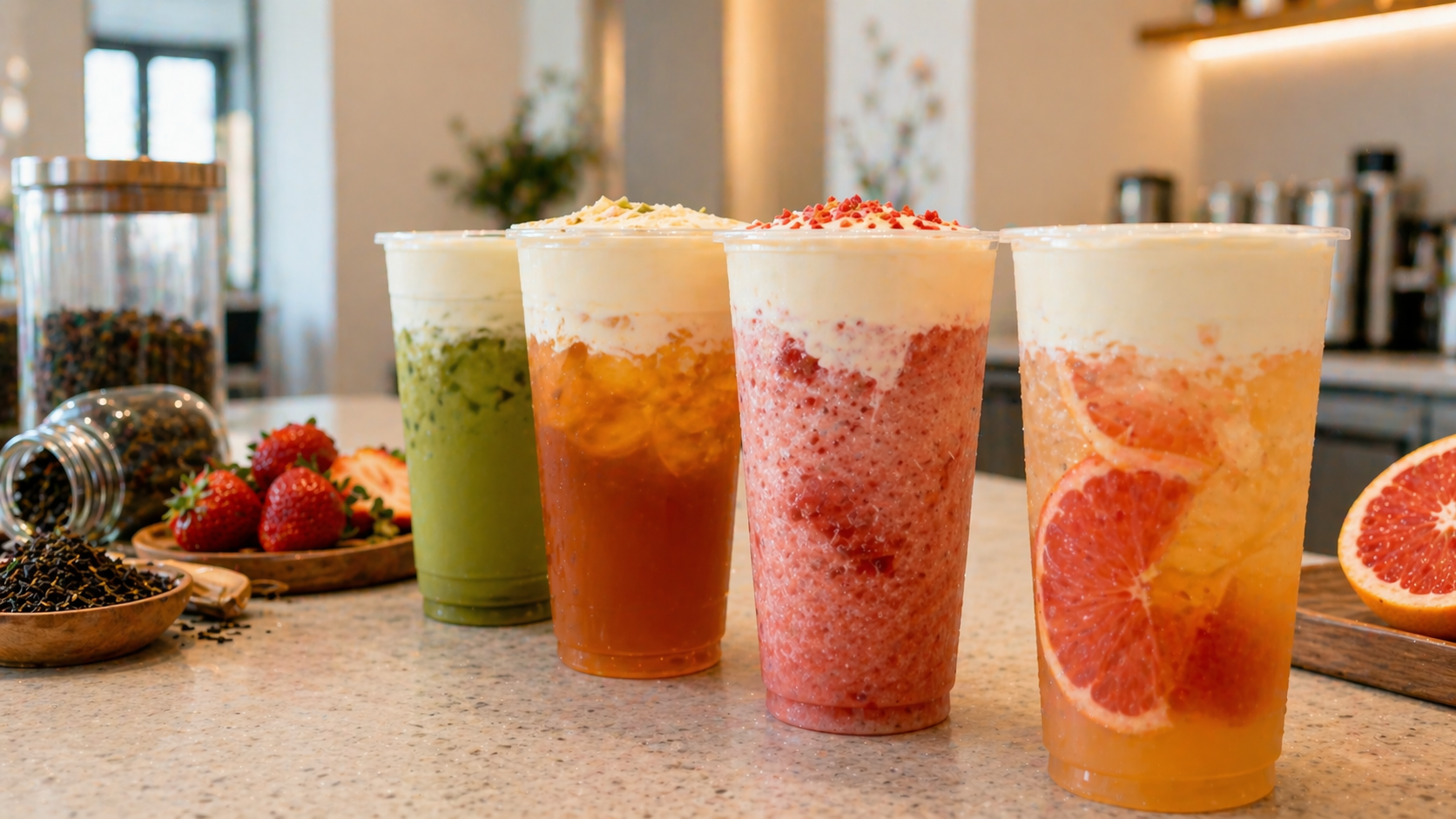 HEYTEA - Colorful iced drinks in modern cafe