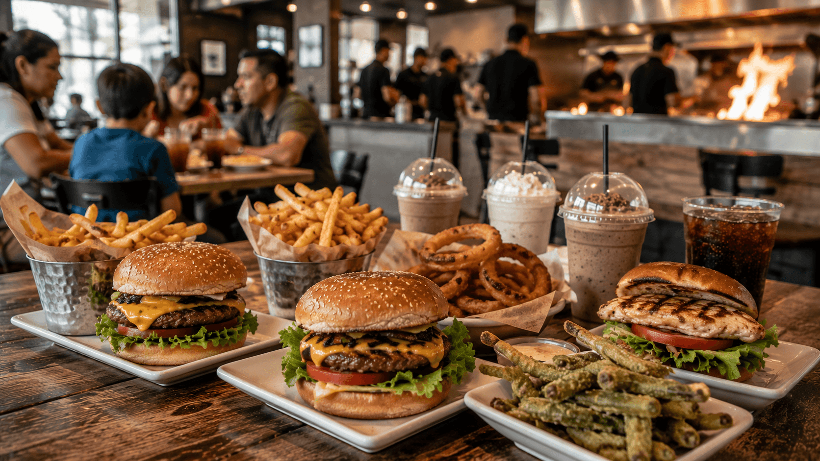 Habit Burger & Grill Bustling burger joint with delicious spread
