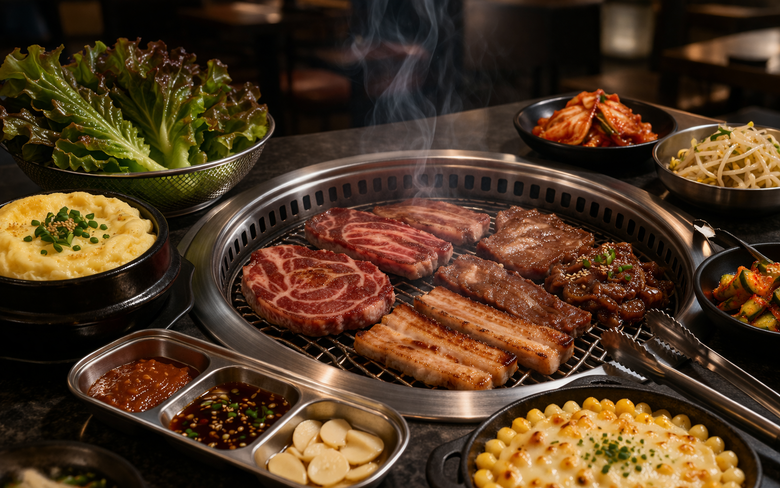 Handoo Korean BBQ - Sizzling Korean BBQ feast setup