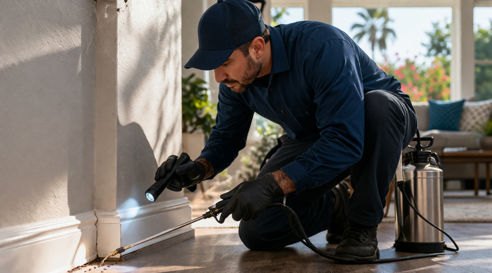 HomeShield Pest Control - Pest control technician inspecting for ants