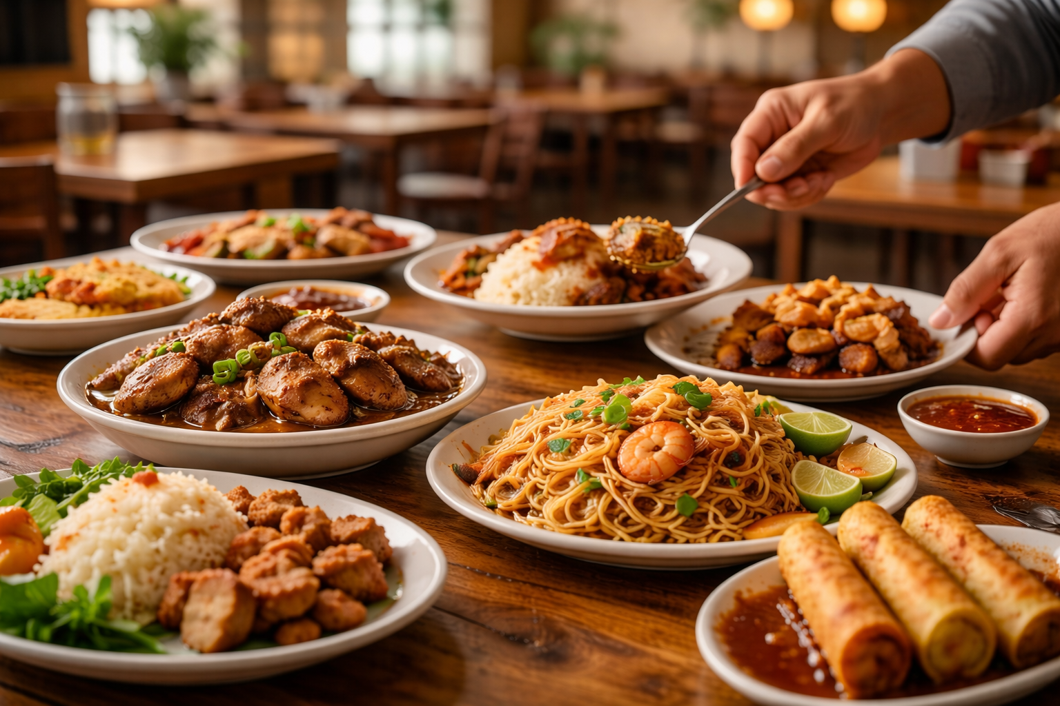 Isla Restaurant - Filipino feast on a wooden table