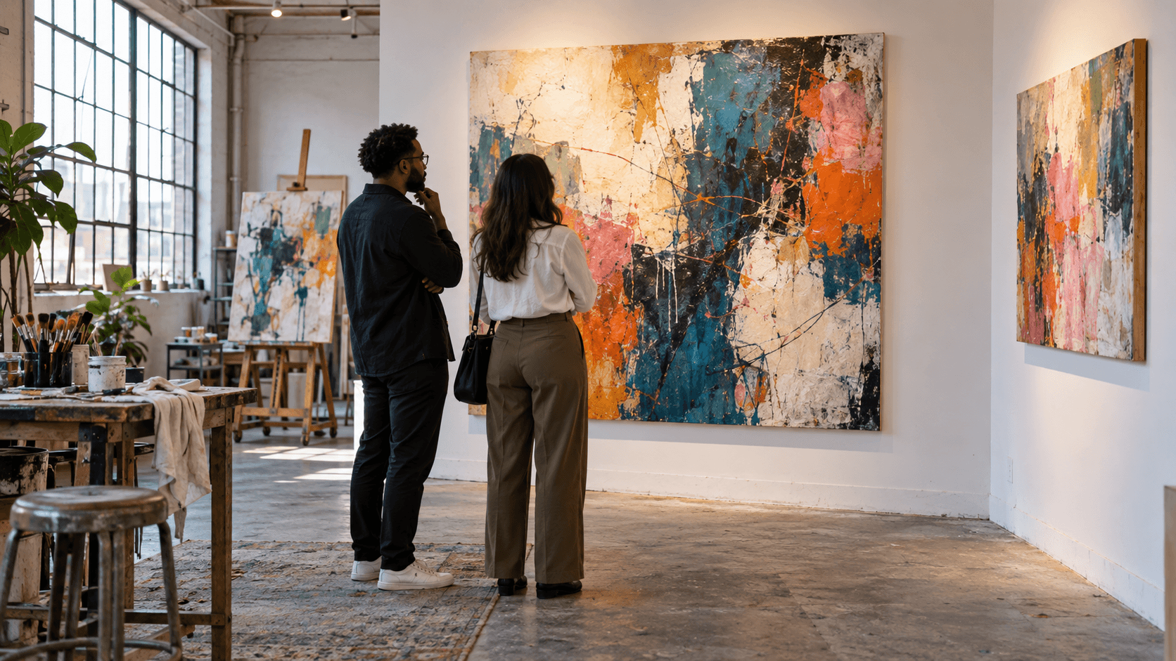 Jumper Maybach Houston, Visitors explore vibrant abstract canvases