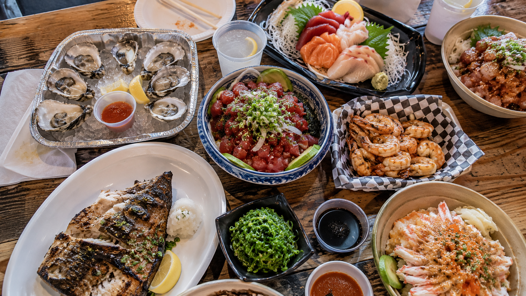 Kawamata Seafood Dana Point Seafood feast with fresh sashimi and oysters