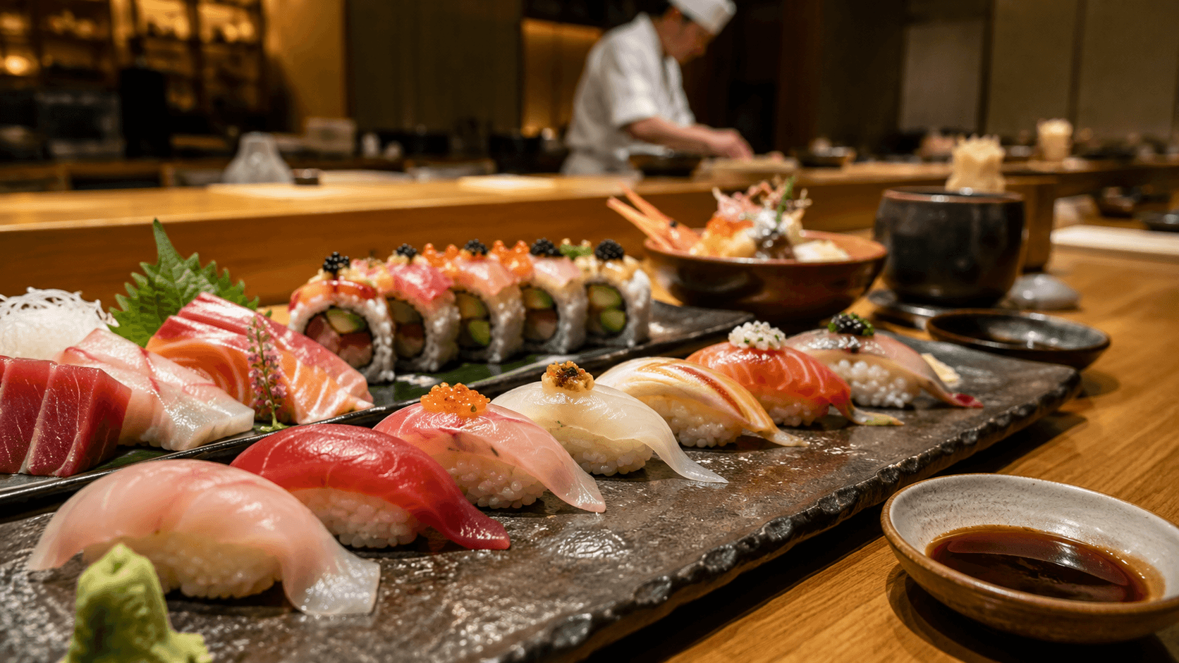 Kru Sushi selection at cozy omakase bar