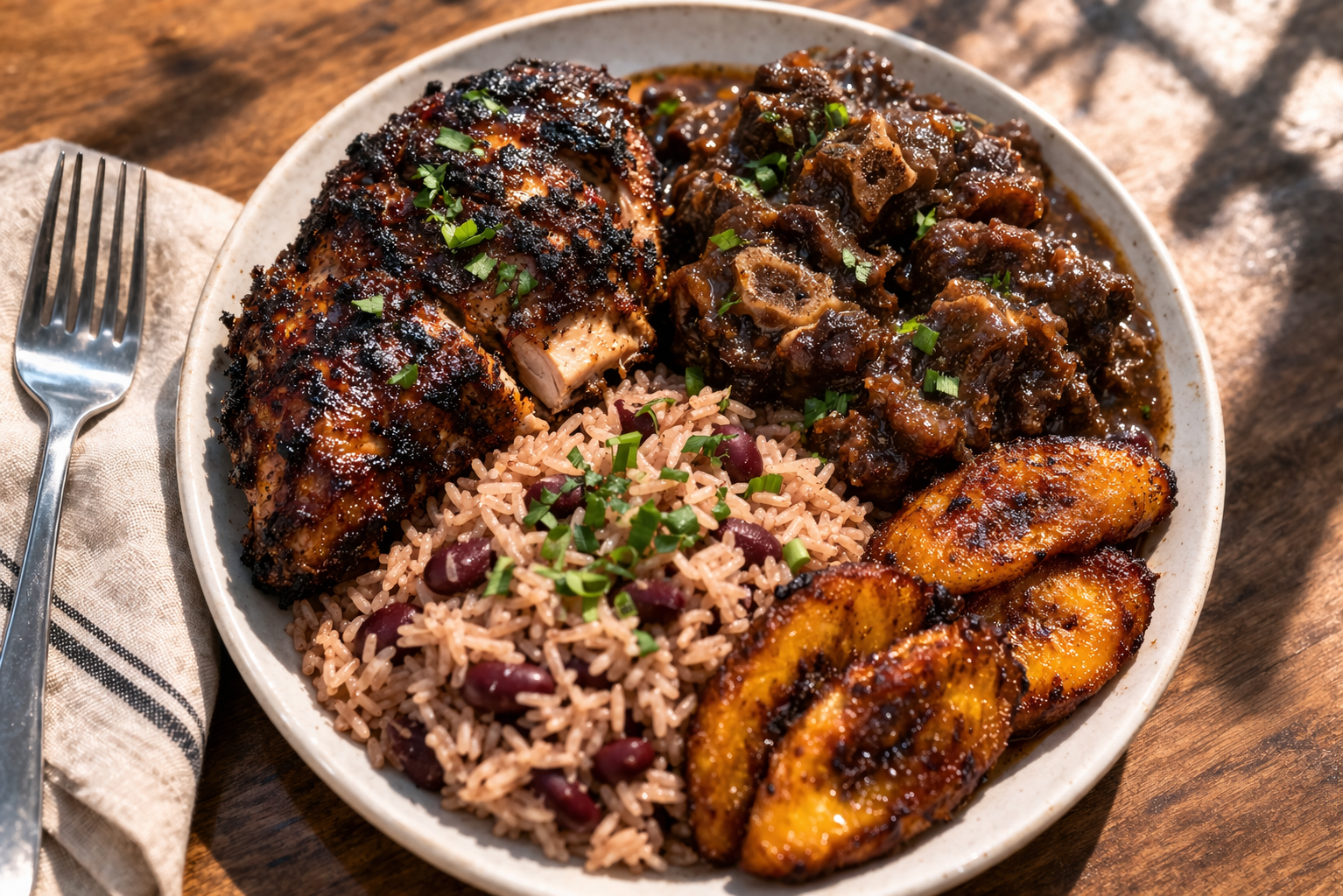 Laylah Jamaican Food - Jamaican plate with jerk chicken and oxtail