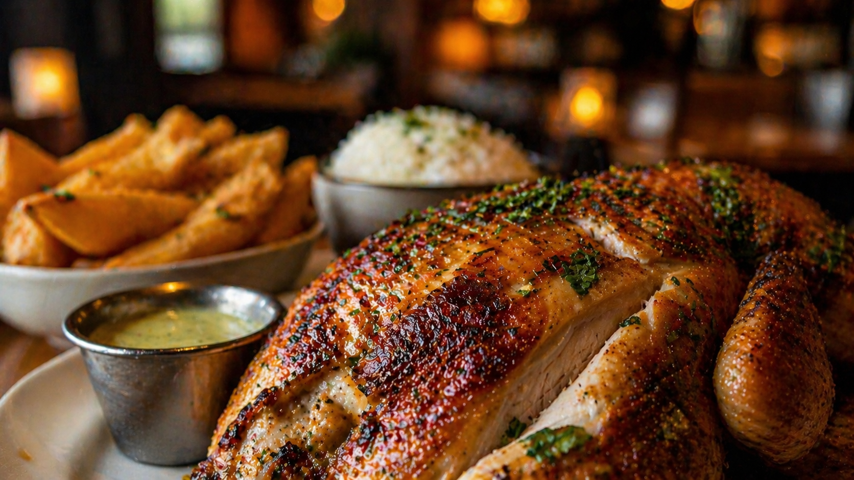 Limon - Roasted chicken with sides on wooden table