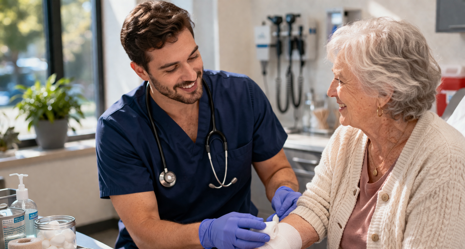MD Today Urgent Care Carmel Valley - Caring hands in a clinic setting