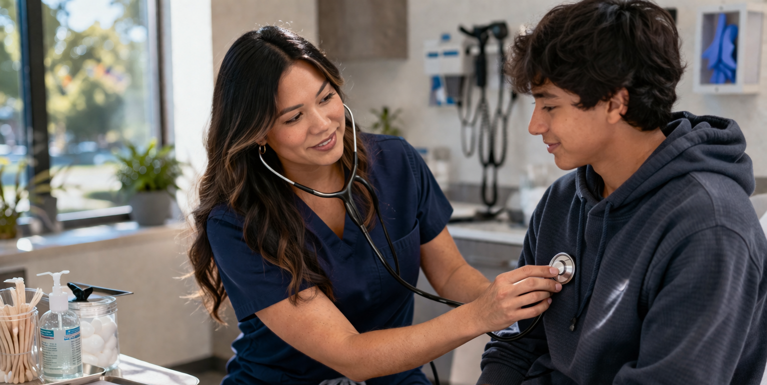 MD Today Urgent Care Scripps Ranch - Caring nurse-patient exam moment