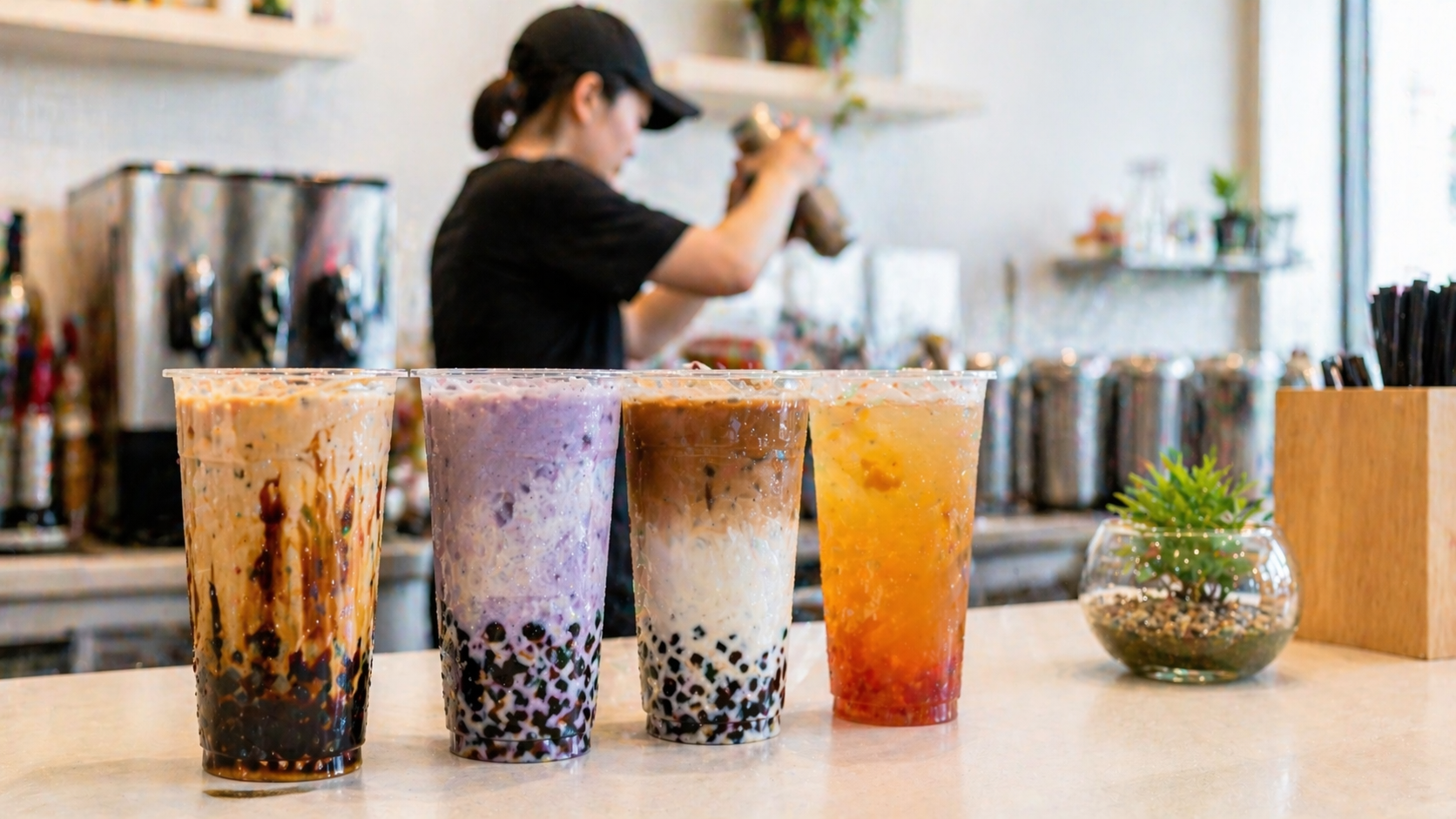 Milk Tea Lab - Colorful bubble teas at a sleek cafe