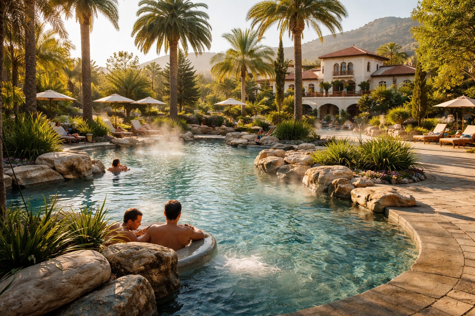 Murrieta Hot Springs - Tropical retreat at golden hour
