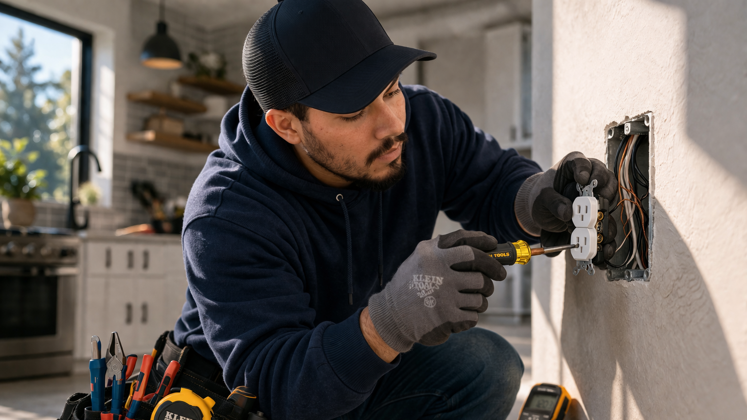 Ochoa Electric - Electrician working on a kitchen outlet