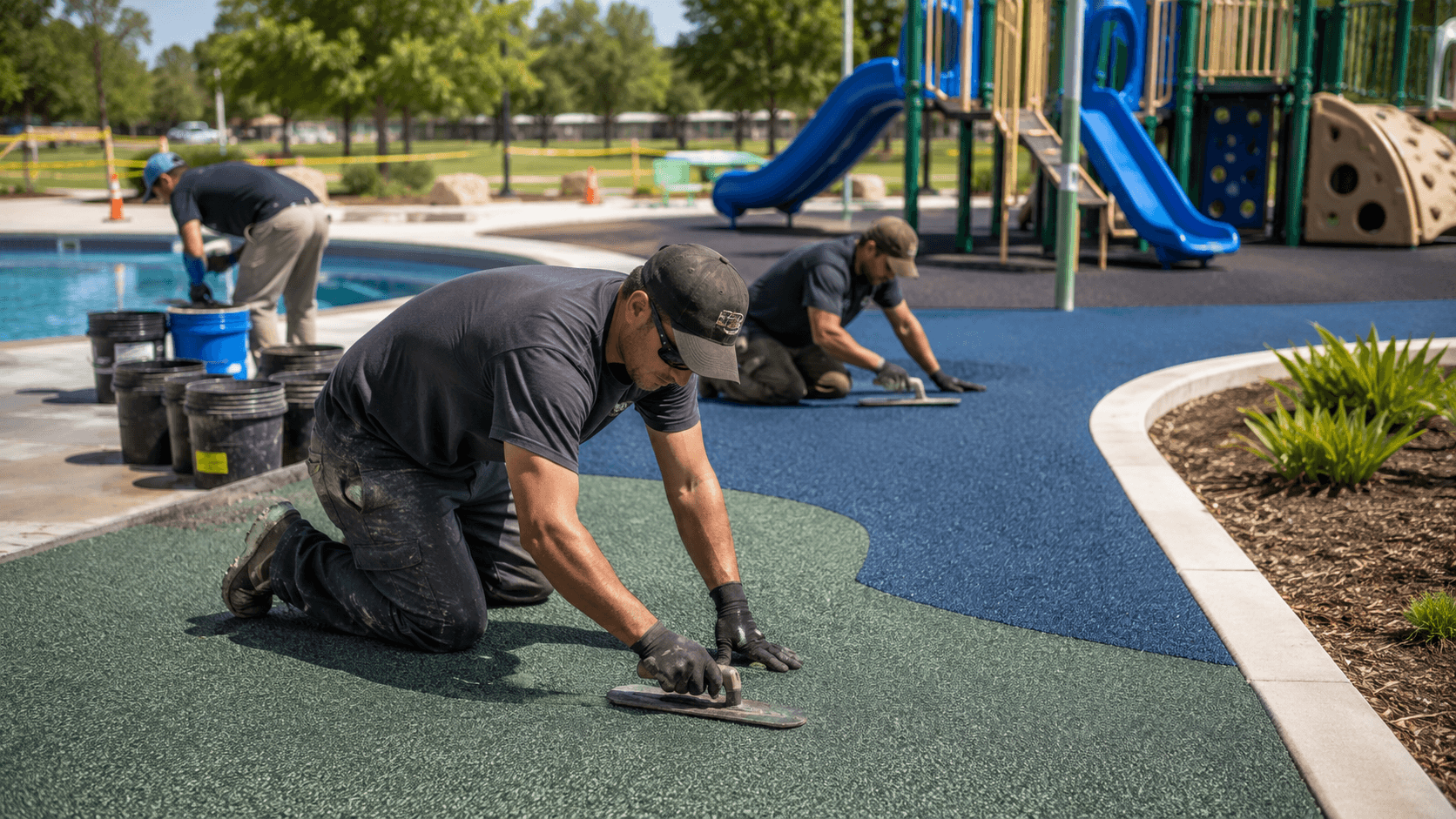 Replay Surfacing Inc Installing rubber surface at the playground