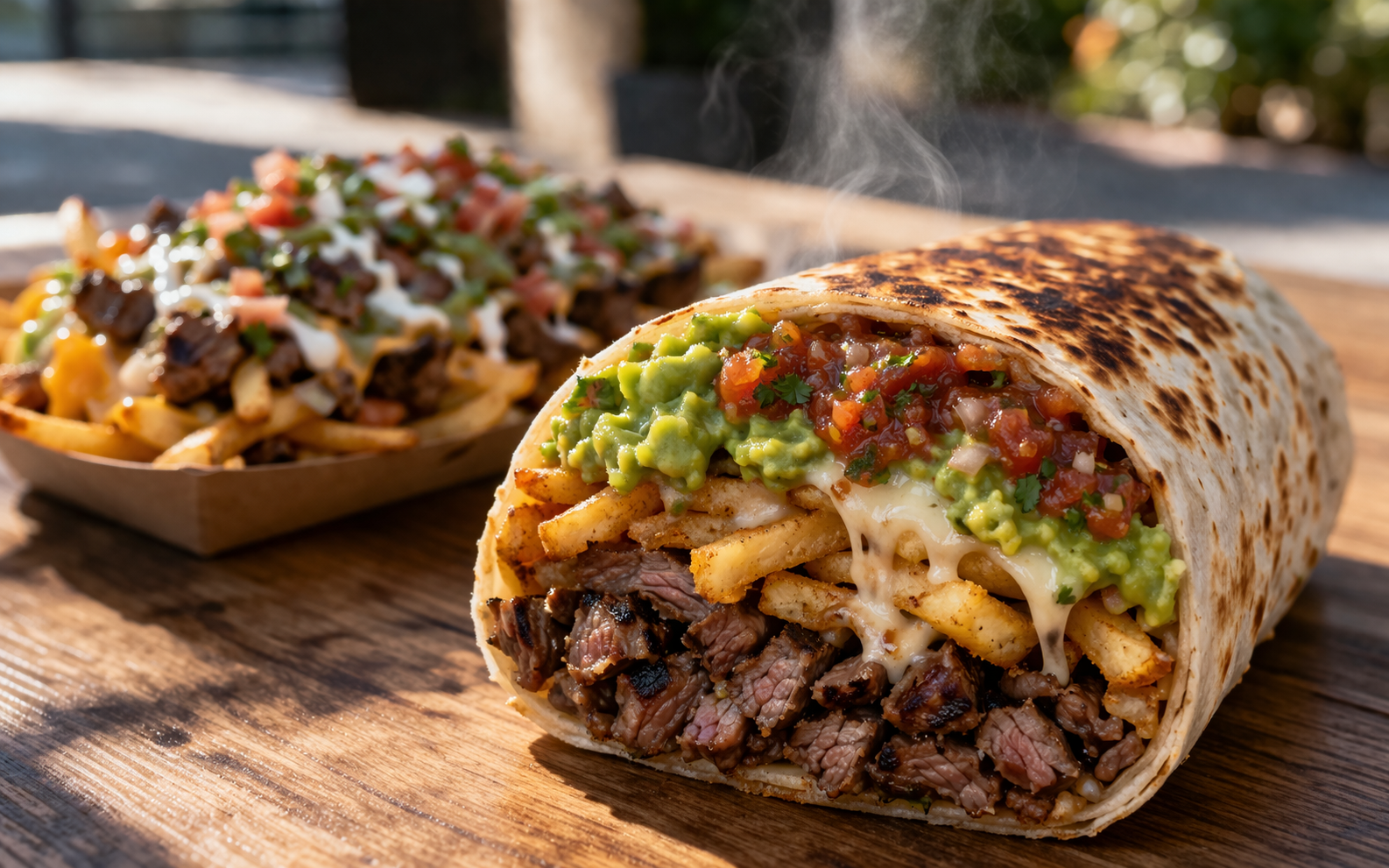 Sayulitas Mexican Food - Mouthwatering carne asada burrito and fries