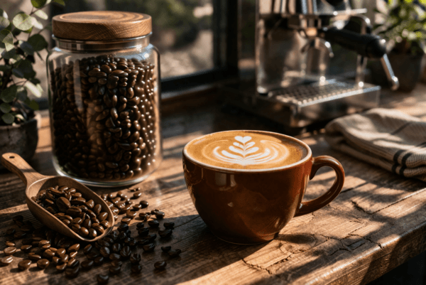 Selva Coffee House - Rustic coffee setup in soft light