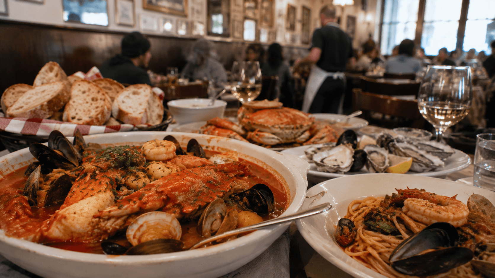 Sotto Mare - Cozy seafood feast at a bustling restaurant