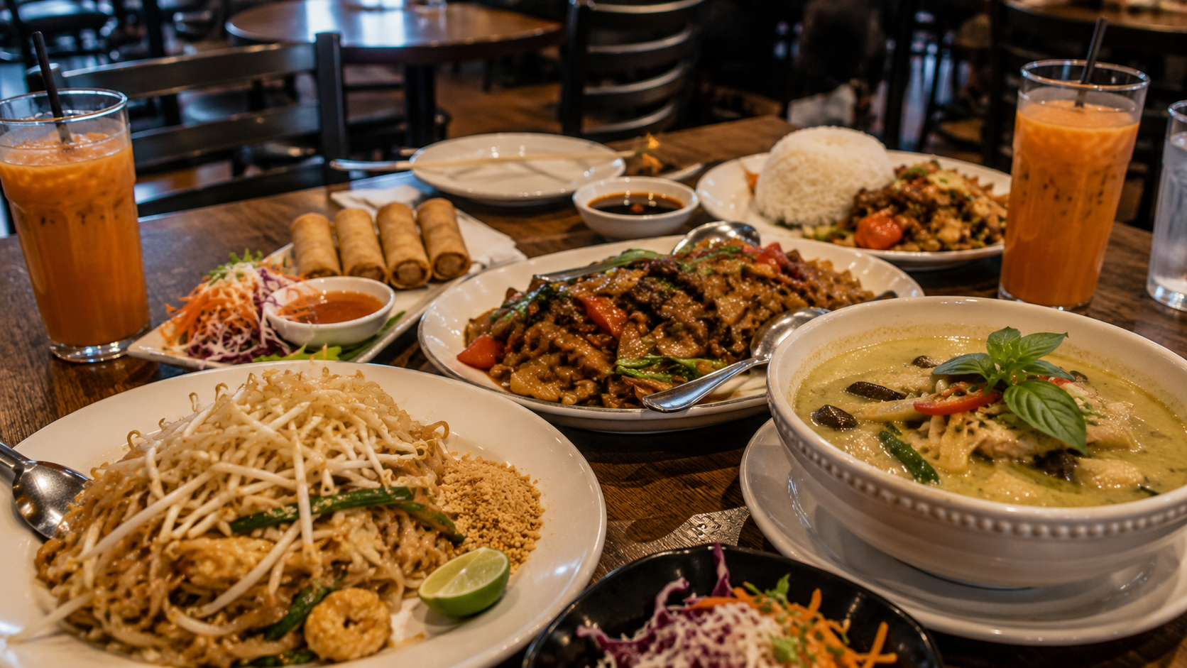 Spicy Sugar Thai Long Beach Thai dining feast in a cozy restaurant