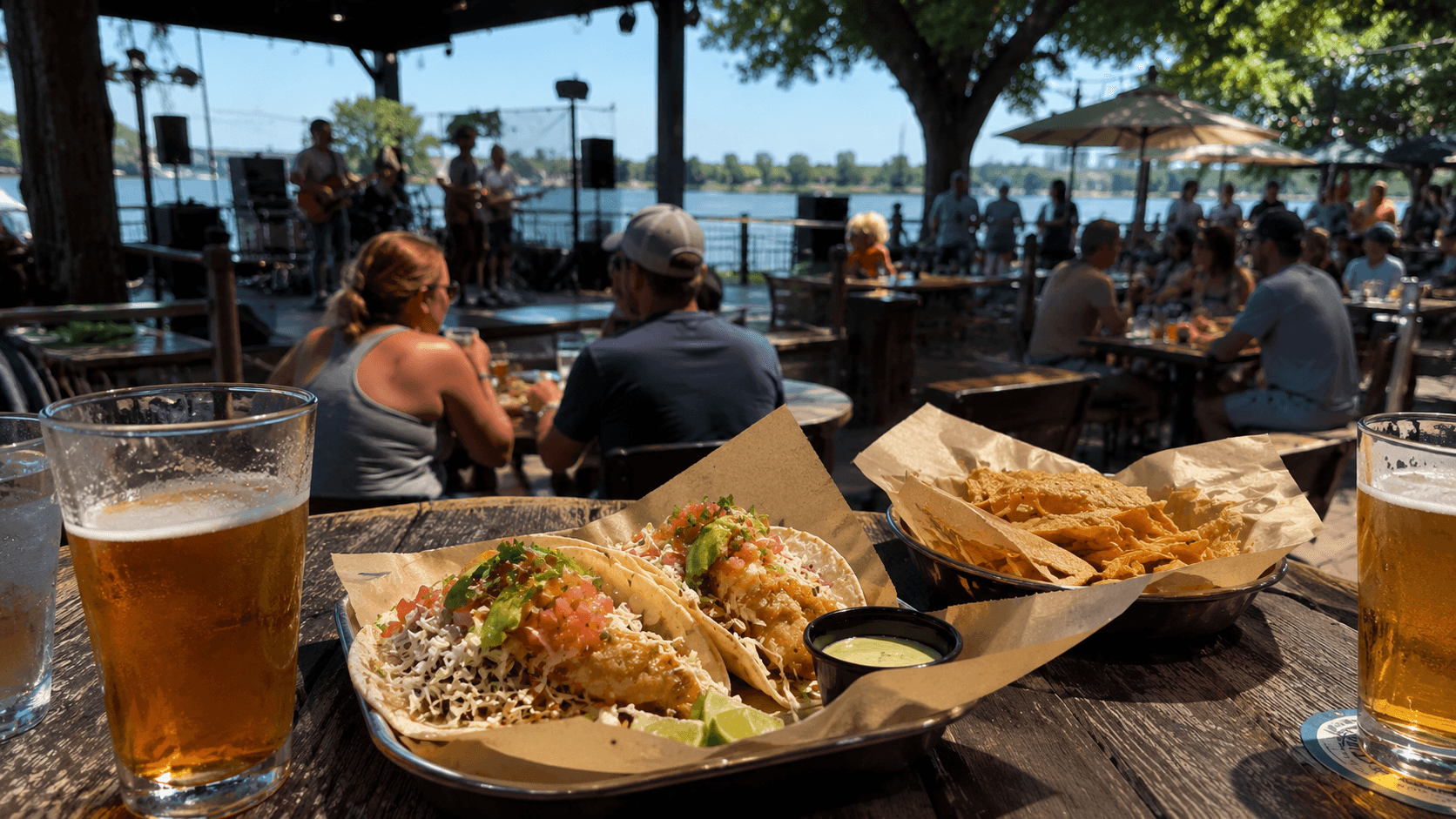 Swabbies on the river Riverside dining with live music