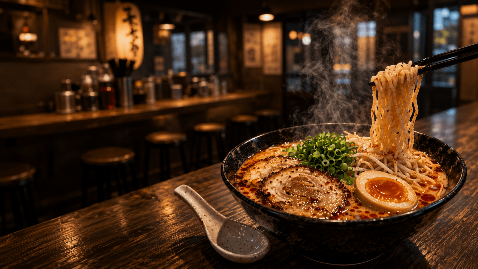 Tajima Ramen Convoy cinematic spicy ramen bowl scene