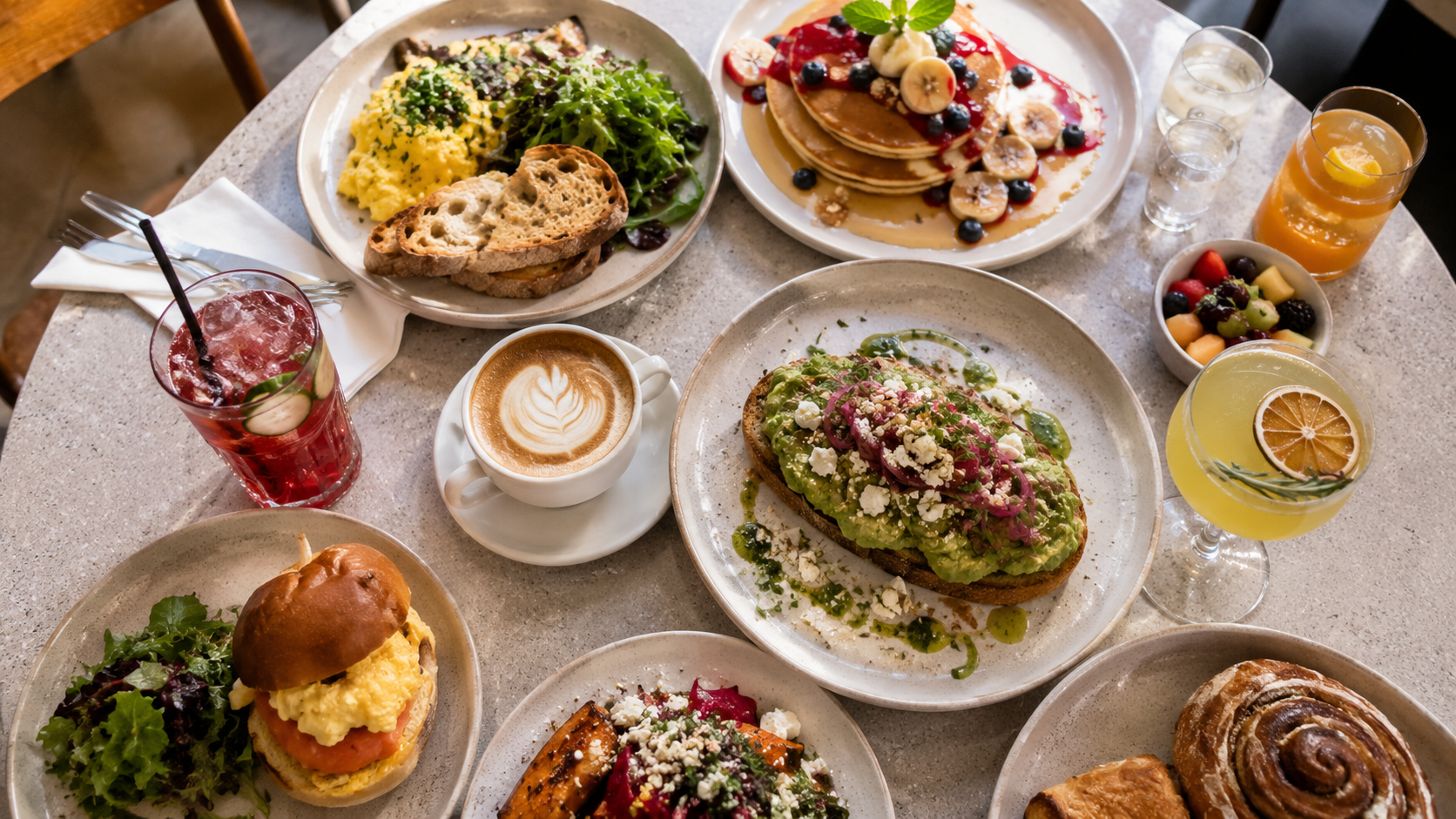 The Daisy - Cozy brunch spread with colorful dishes