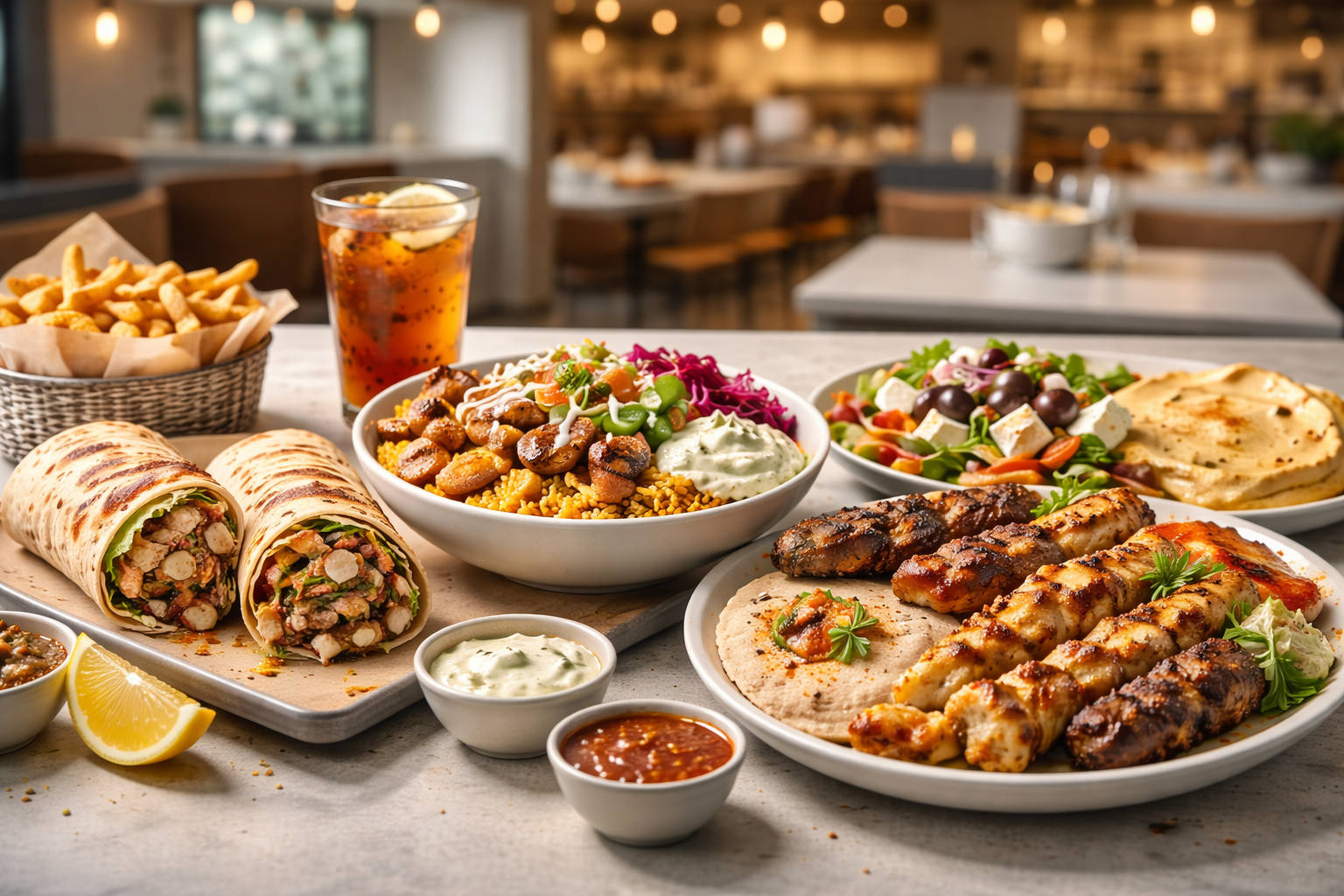 The Kebab Shop - Mediterranean feast on a white table