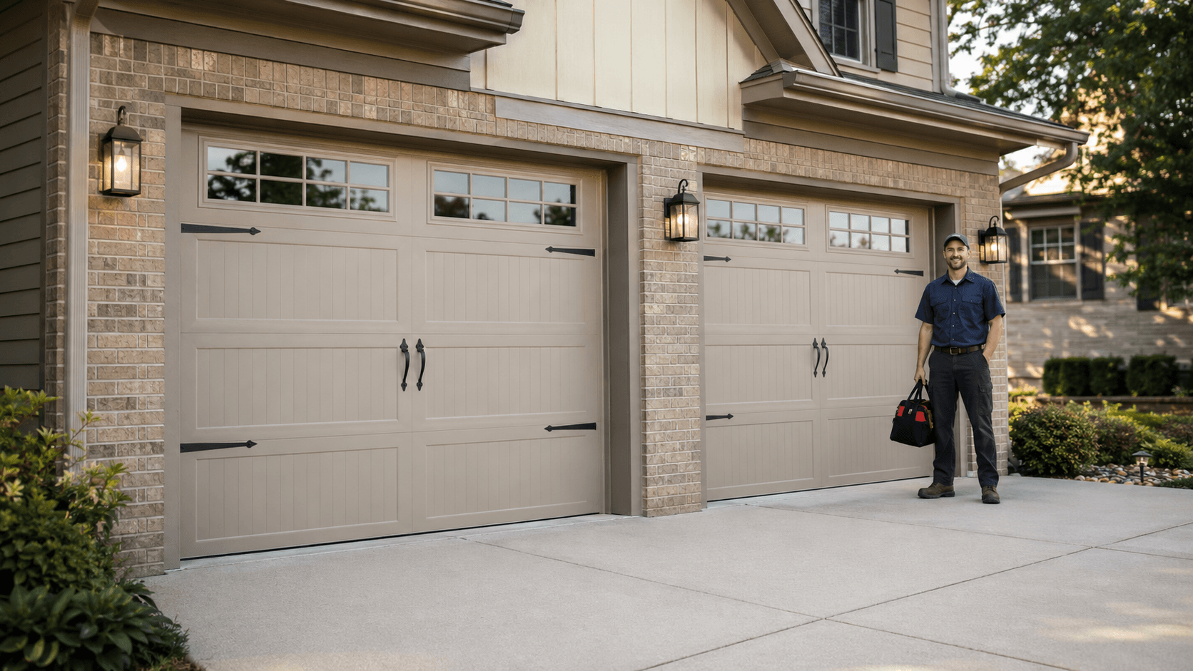 Titan Garage Doors Moline technician showcases premium garage doors